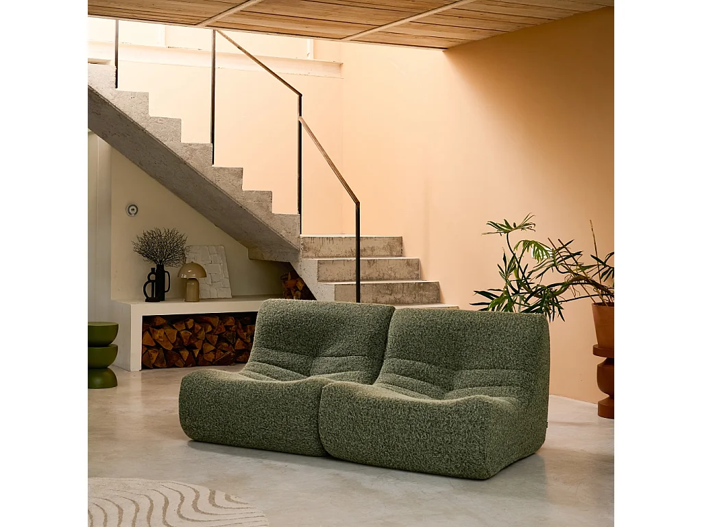 Chauffeuse tissu effet alpaca 2 places. kaki. style contemporain. L 91 x P 105 x H 72cm