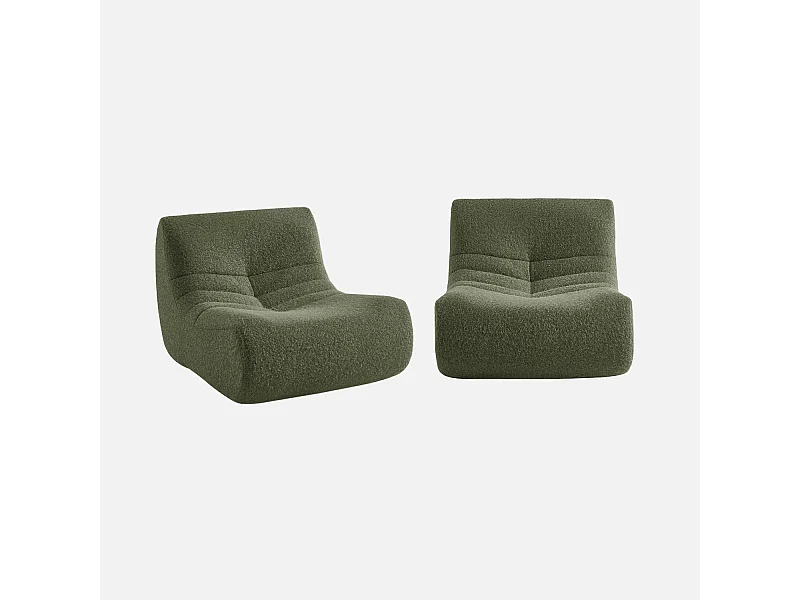Divano modulare tessuto effetto alpaca, 2 posti, verde kaki