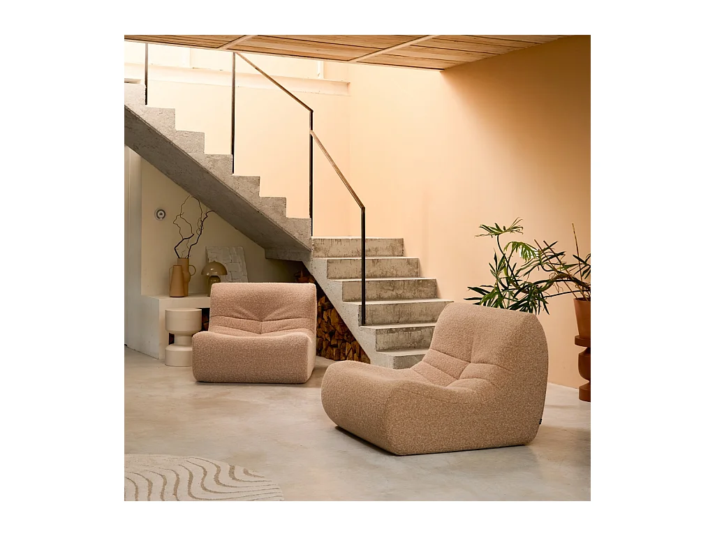 Divano modulare tessuto effetto alpaca, 2 posti, beige