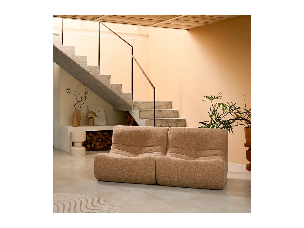 Divano modulare tessuto effetto alpaca, 2 posti, beige