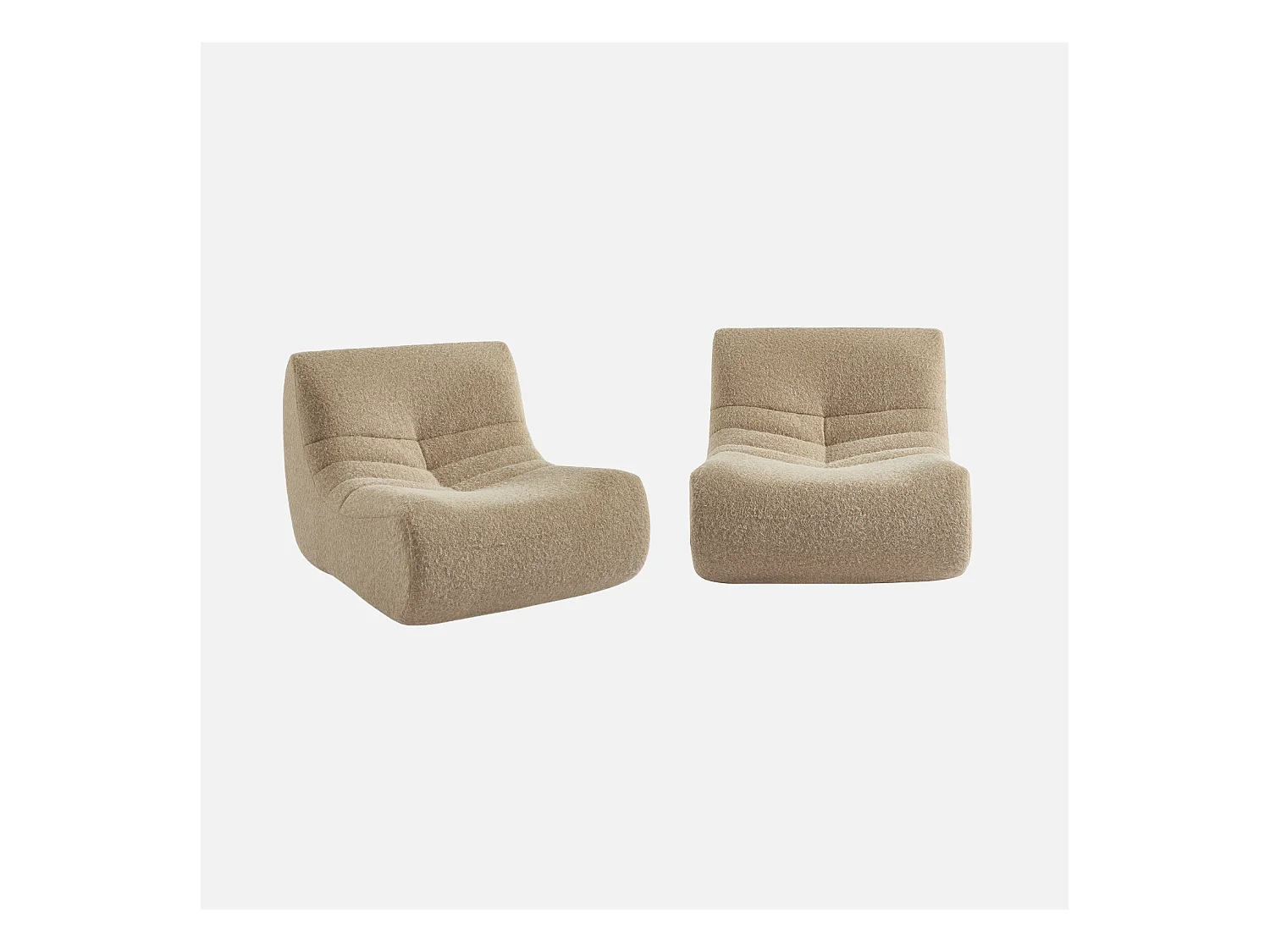 Divano modulare tessuto effetto alpaca, 2 posti, beige