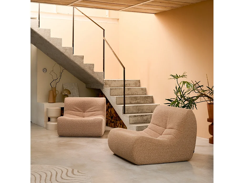 Chauffeuse tissu effet alpaca 2 places. beige. style contemporain. L 91 x P 105 x H 72cm