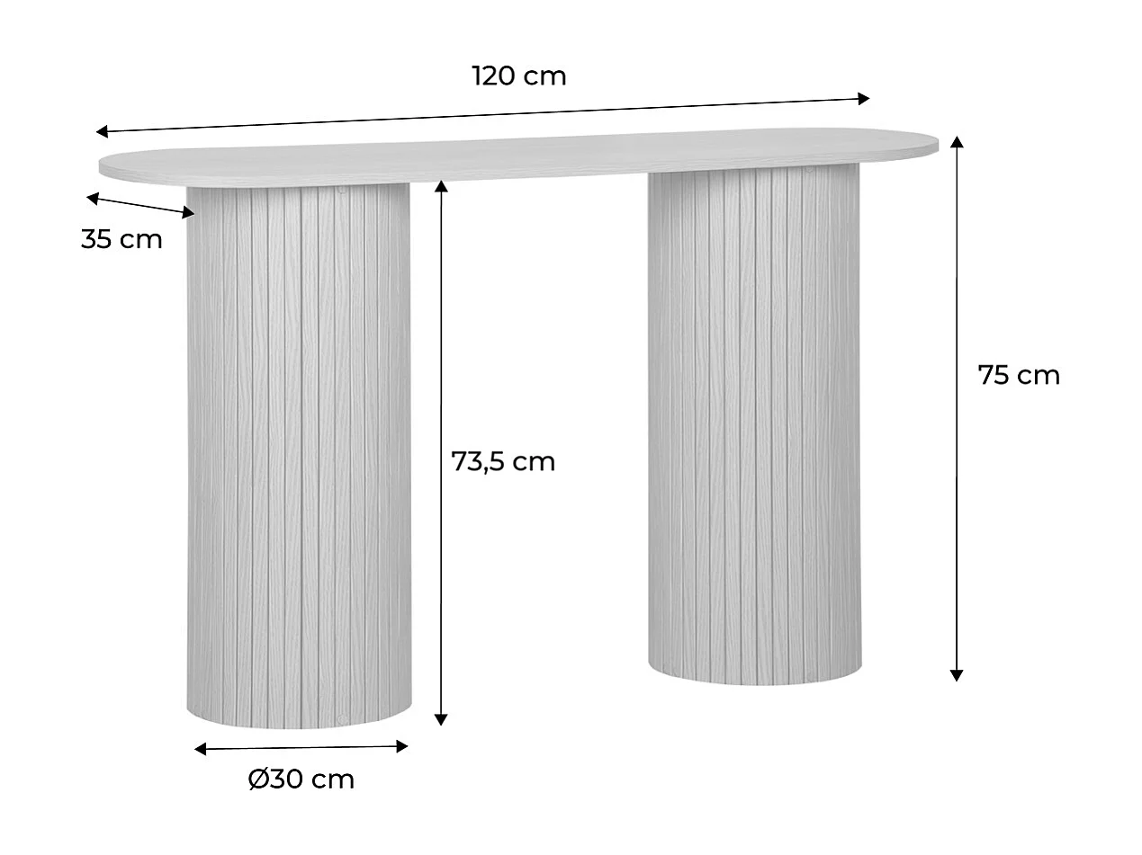 Consola escandinava ovalada efecto madera acanalada, 120cm nogal
