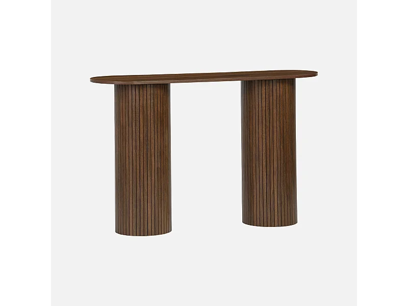 Consola escandinava ovalada efecto madera acanalada, 120cm nogal