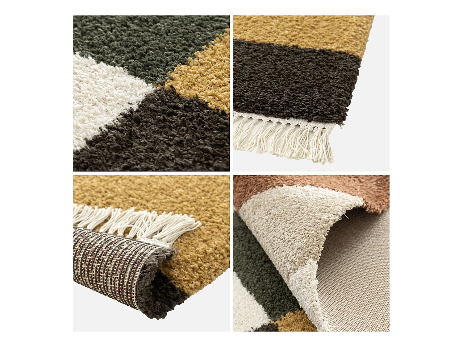 Alfombra interior con flecos diseño geométrico multicolor