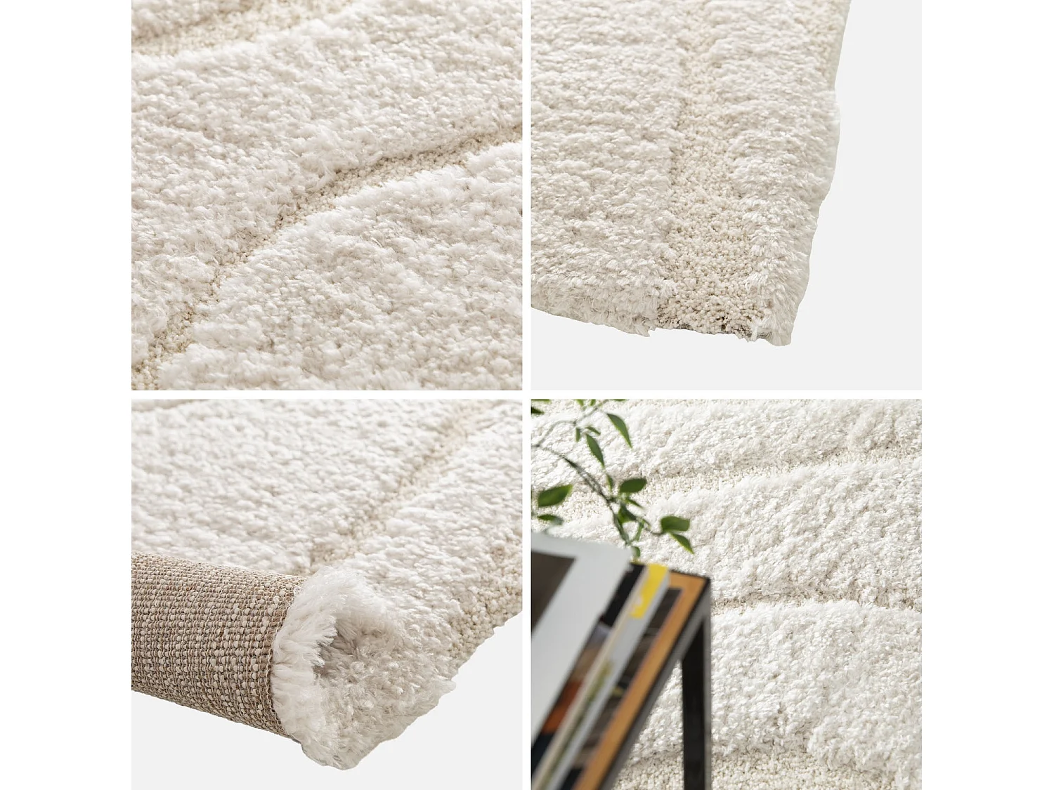 Tapis intérieur shaggy motif avec relief crème Amy 160x230cm