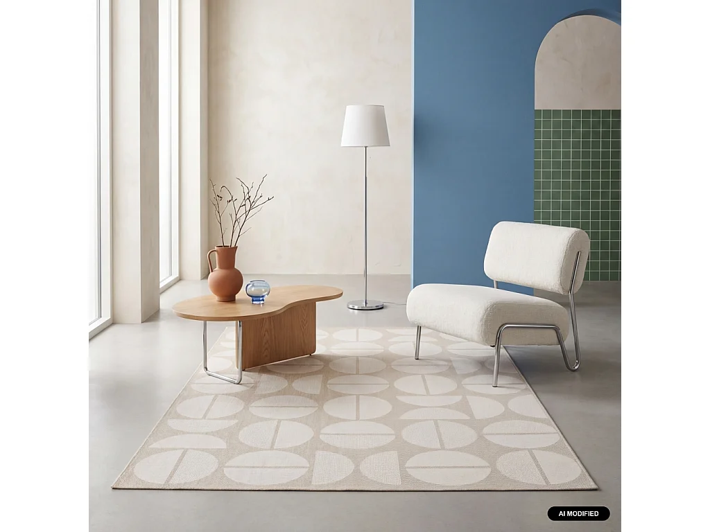 Alfombra interior/exterior diseño geométrico beige poliéster reciclado