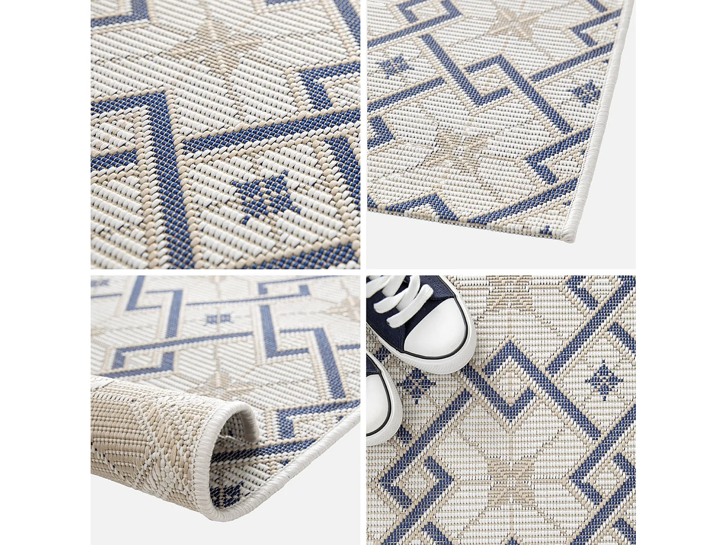 Tapis intérieur/extérieur vintage crème beige bleu Angie 160x230cm