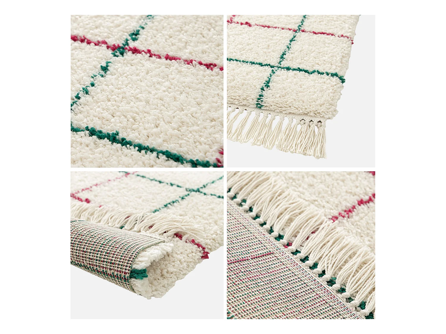 Tapis intérieur shaggy motif quadrillage multicolore avec franges Edward 160x230cm