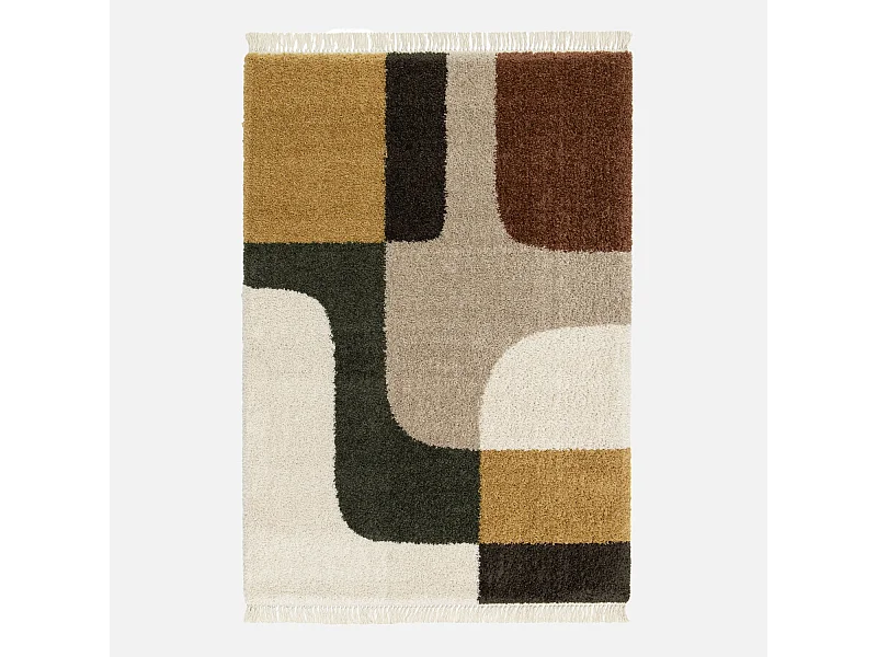Tappeto interno shaggy motivo geometrico multicolore con frange