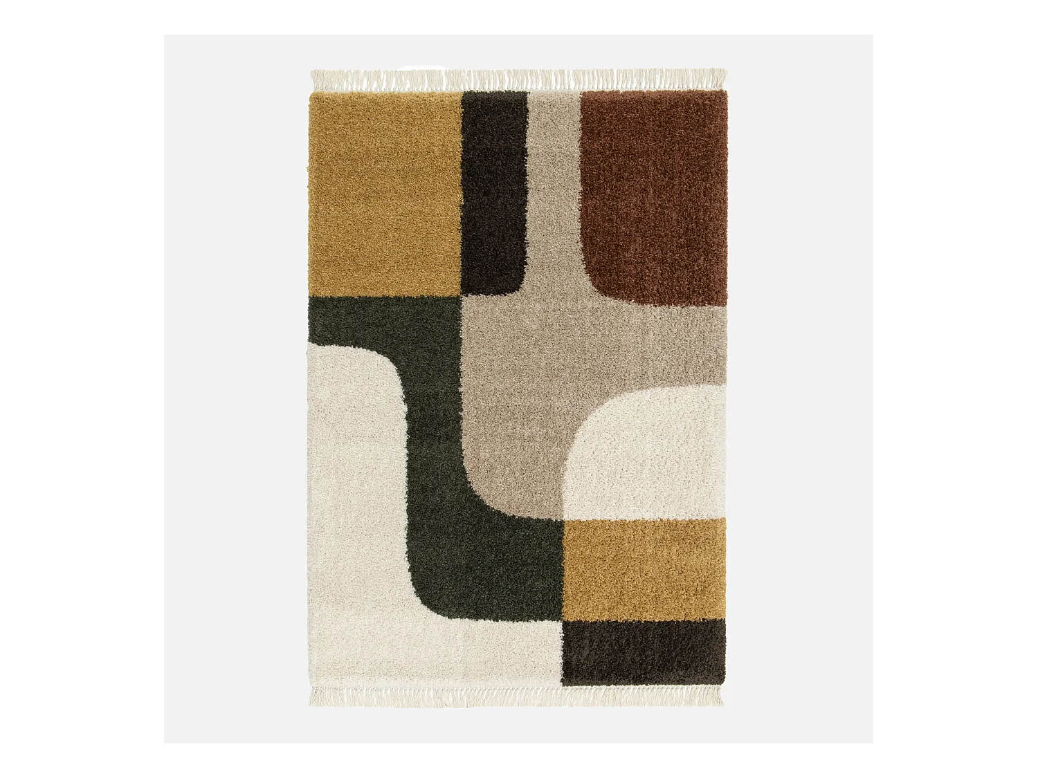 Tappeto interno shaggy motivo geometrico multicolore con frange