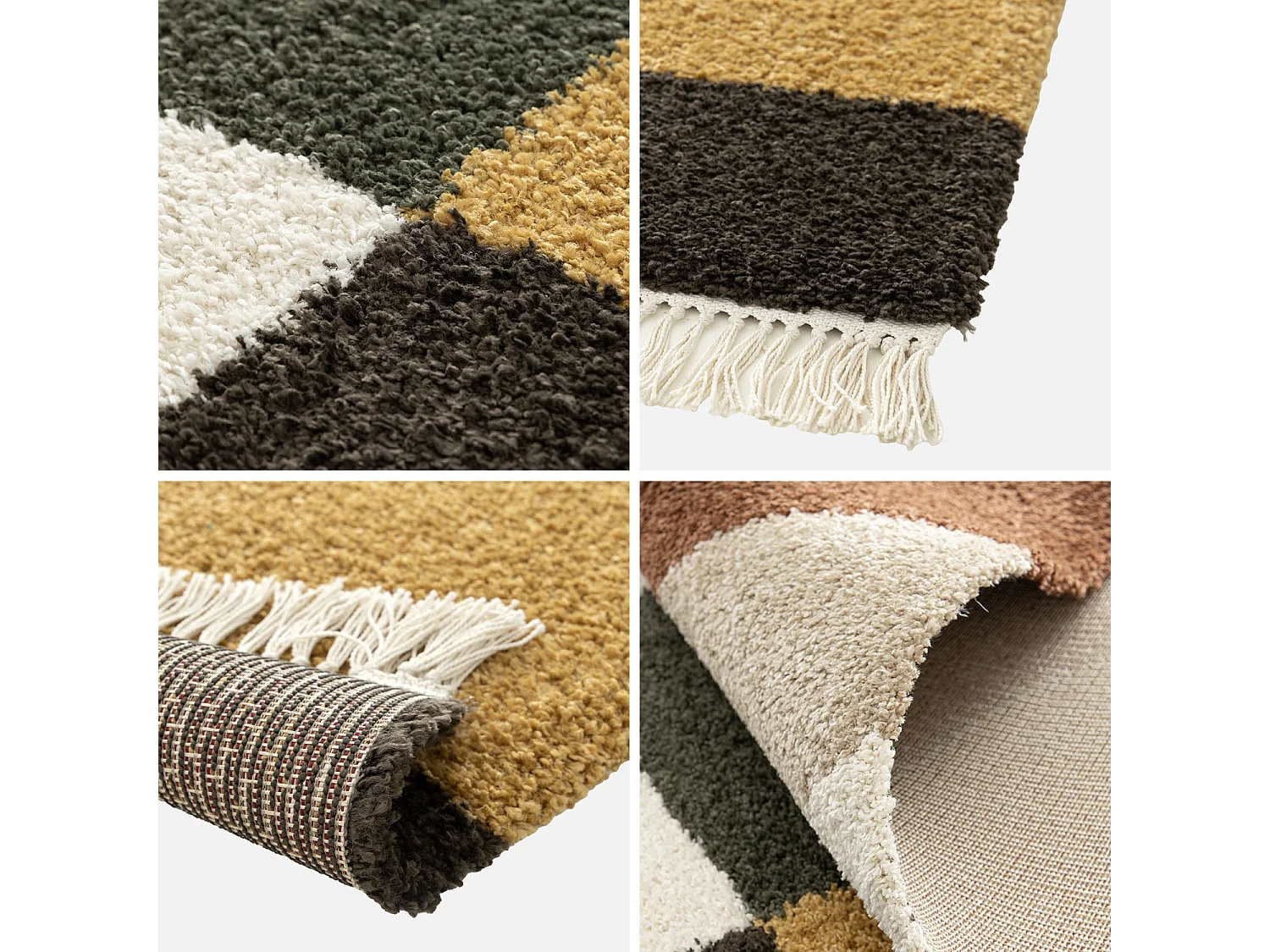 Tappeto interno shaggy motivo geometrico multicolore con frange