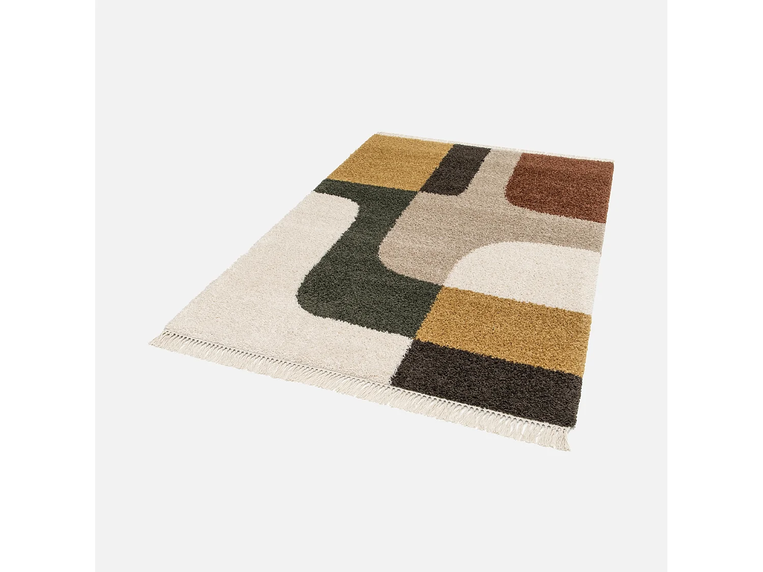 Alfombra interior con flecos diseño geométrico multicolor