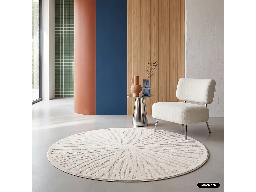 Alfombra interior shaggy redonda beige, 160cm crema