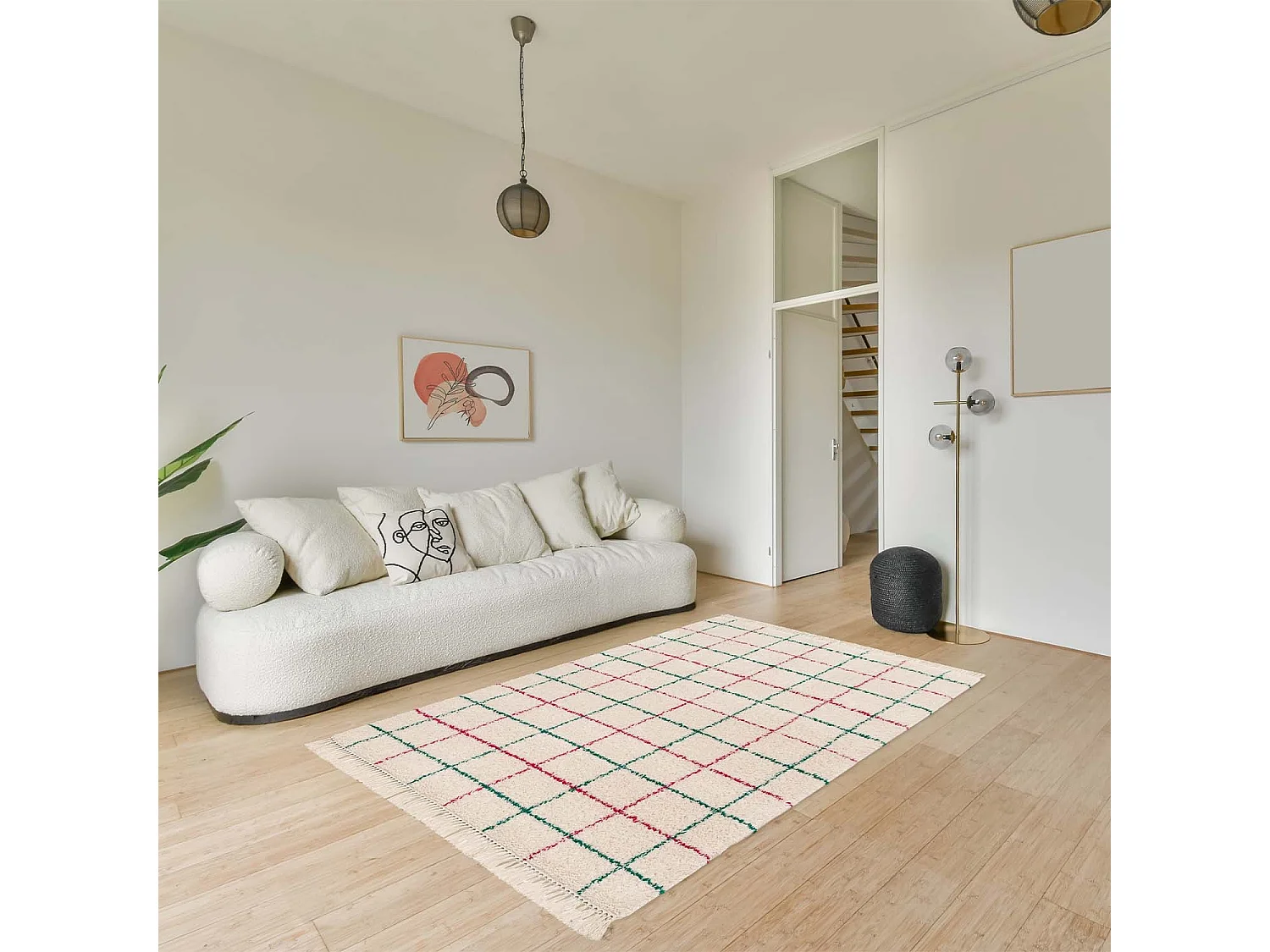 Tapis intérieur shaggy motif quadrillage multicolore avec franges Edward 80x150cm