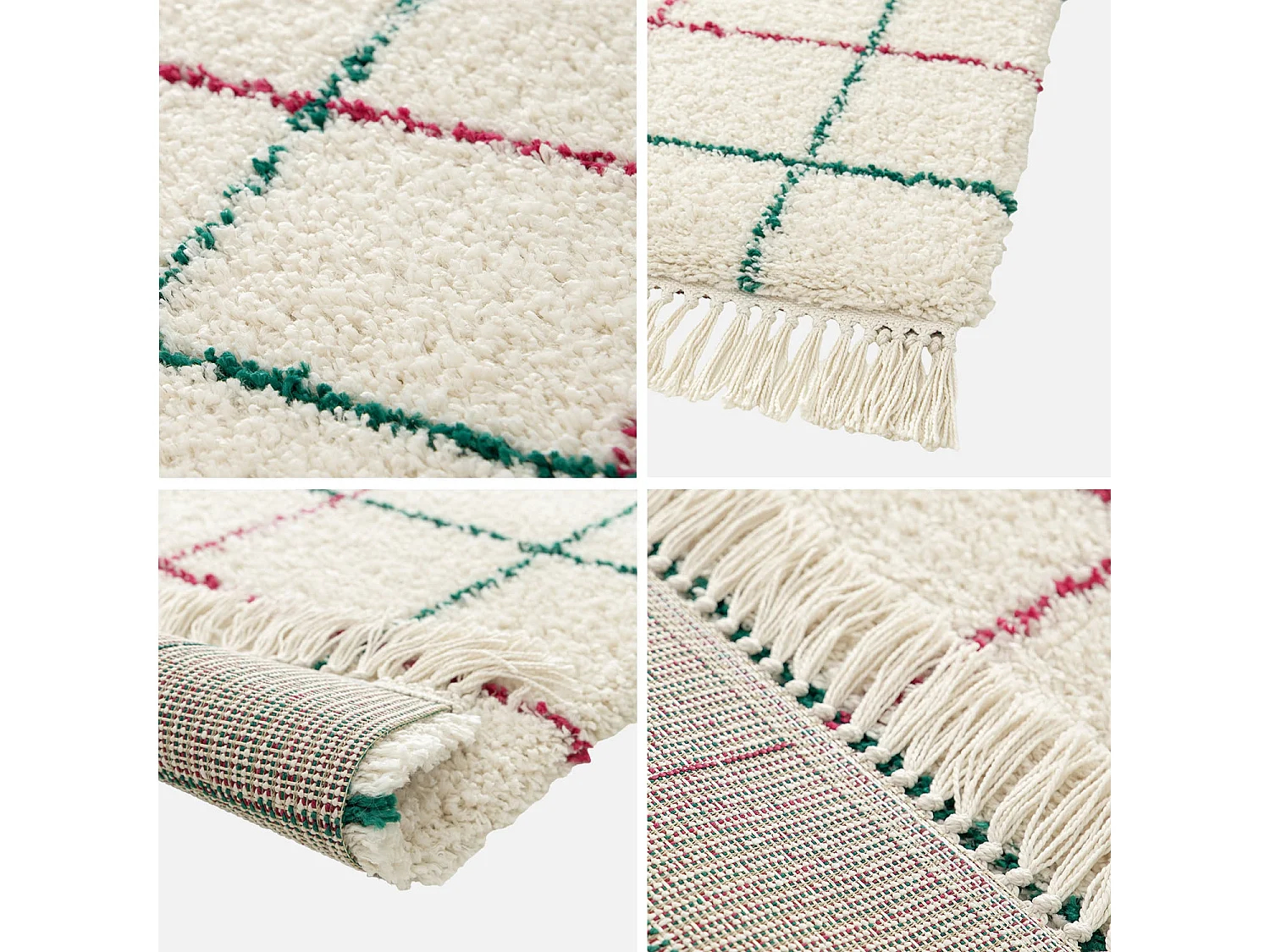 Alfombra interior con flecos diseño de cuadrícula multicolor, 80 x