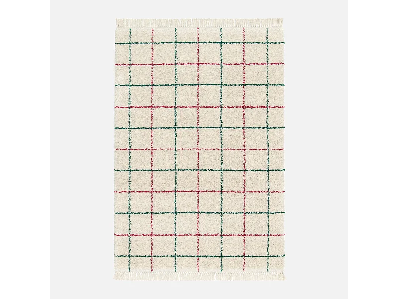 Tappeto interno shaggy motivo a griglia multicolore con frange