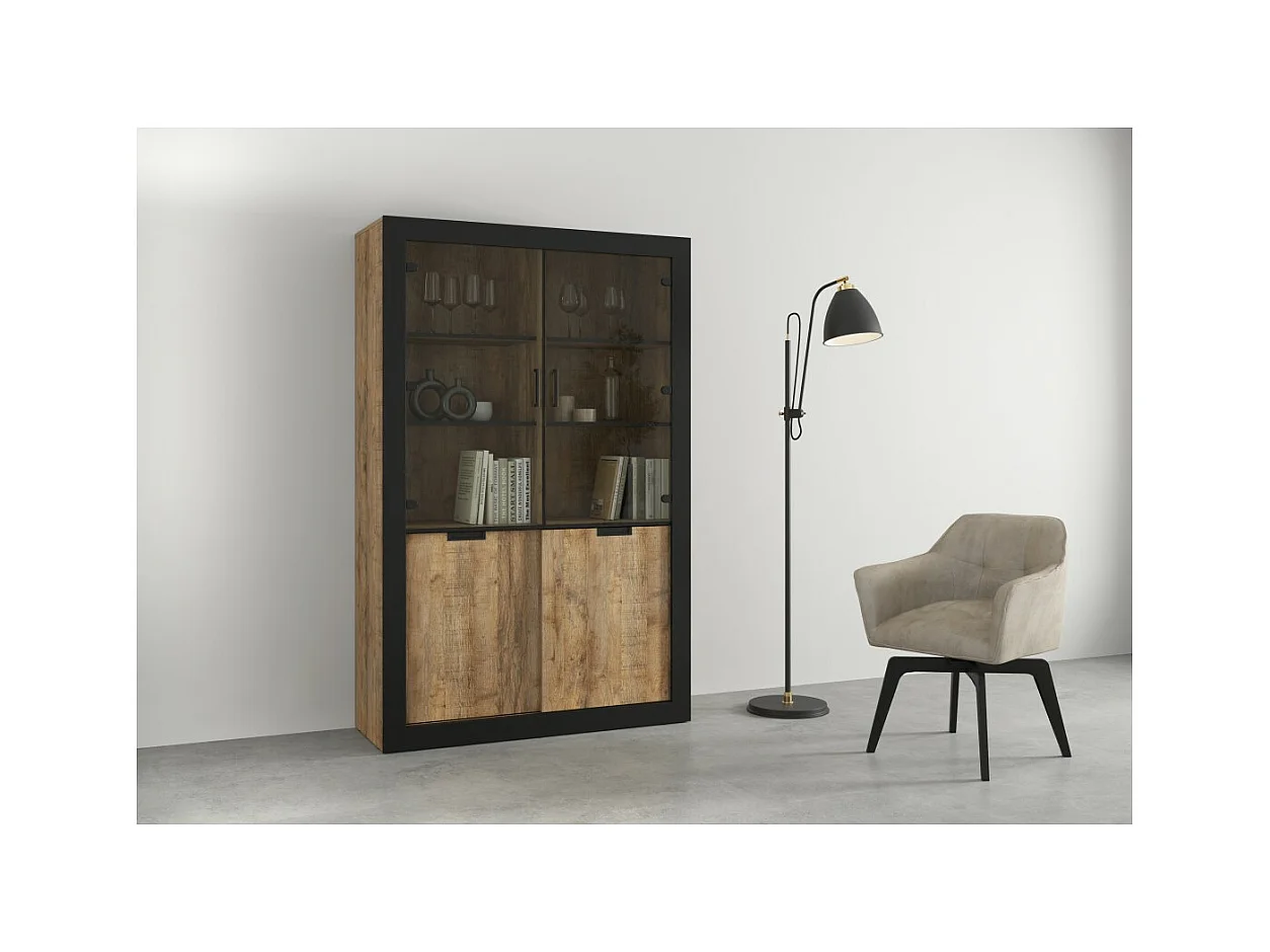 Vitrina diseño colección MEUNIER color Roble samdal y negro mate – 4 puertas