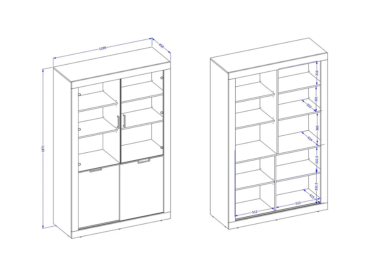 Vitrina diseño colección MEUNIER color Roble samdal y negro mate – 4 puertas