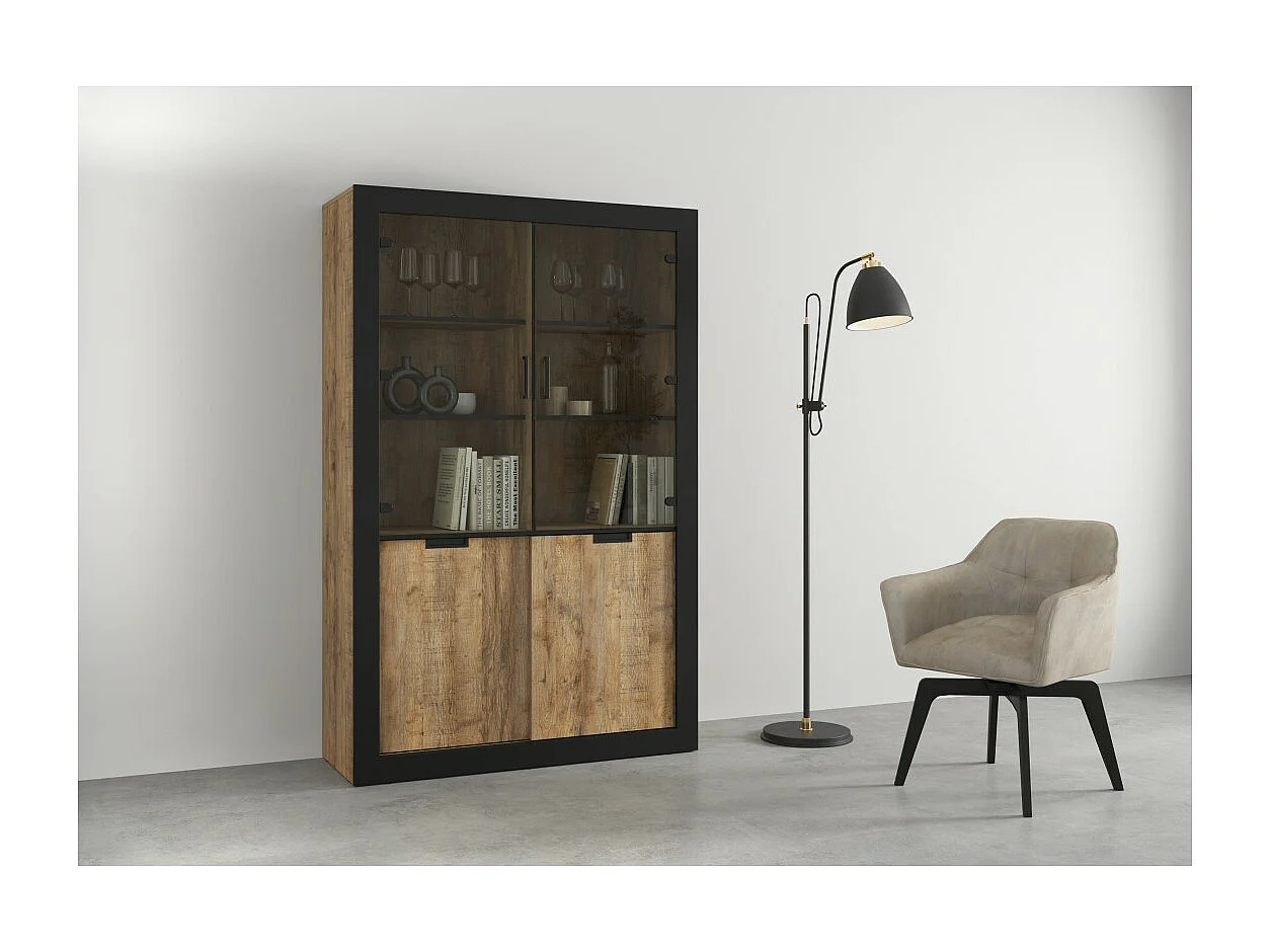 Vitrina diseño colección MEUNIER color Roble samdal y negro mate – 4 puertas
