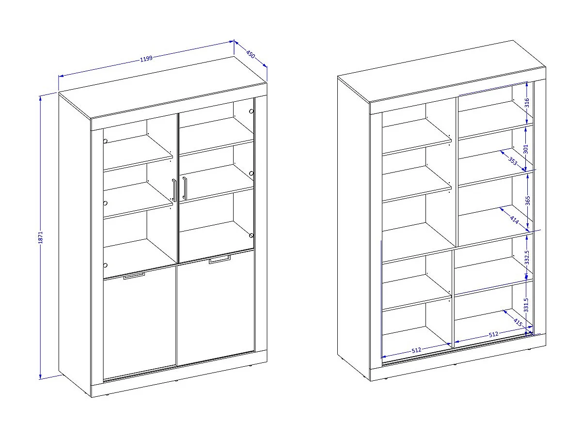 Vitrina diseño colección MEUNIER color Roble samdal y negro mate – 4 puertas
