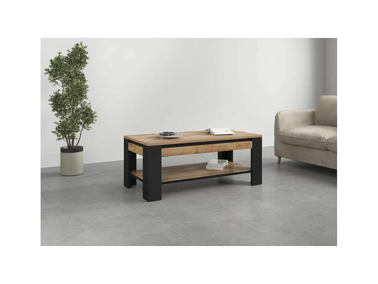 Table Basse collection MEUNIER – Chêne Samdal & noir mat, 120×49×60 cm