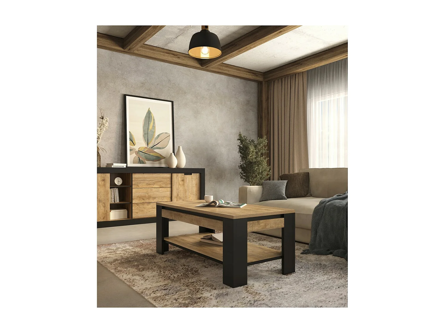 Mesa de Centro coleção MEUNIER – Carvalho Samdal & Preto Fosco, 120×49×60 cm