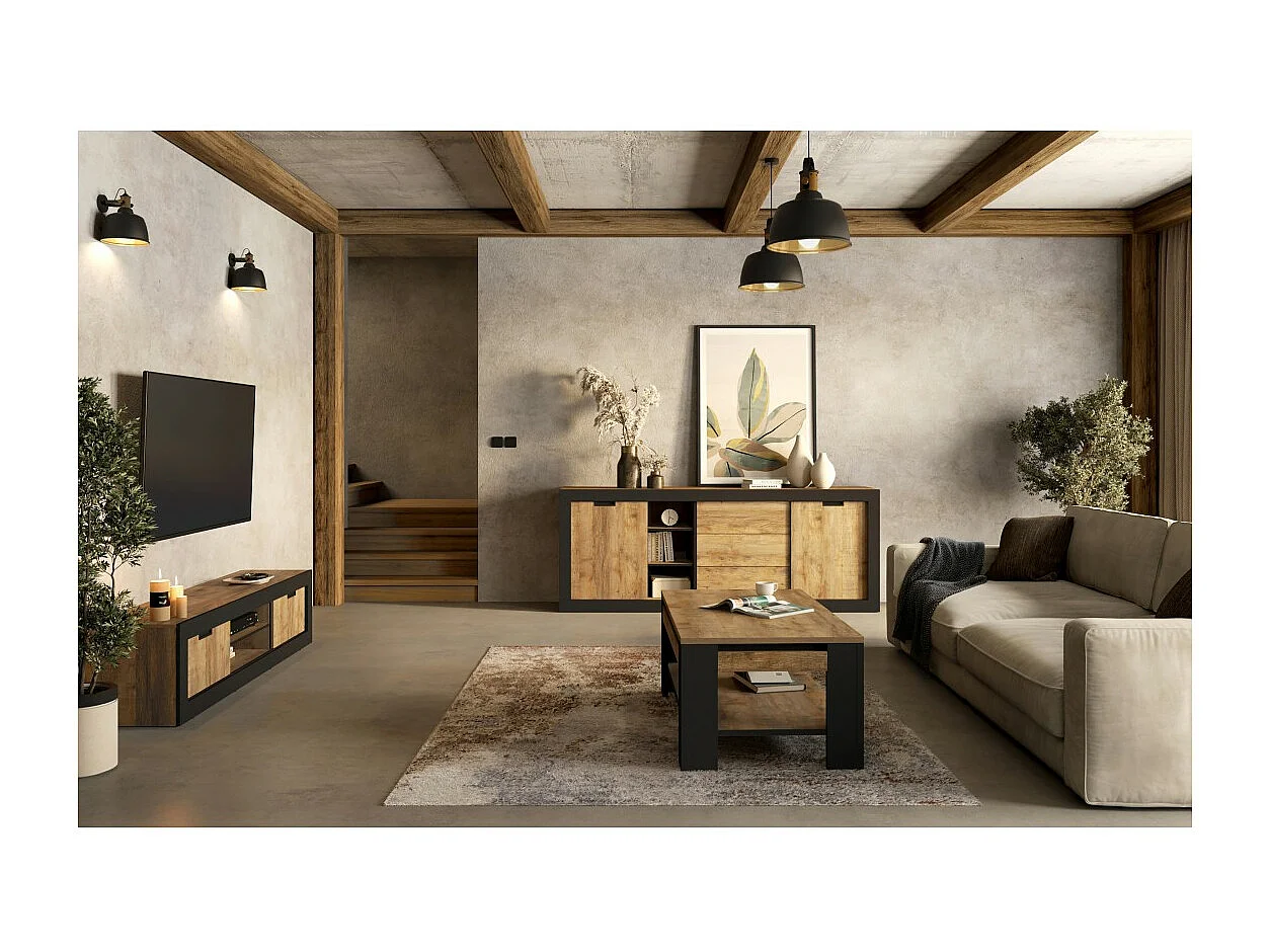 Mesa de Centro coleção MEUNIER – Carvalho Samdal & Preto Fosco, 120×49×60 cm