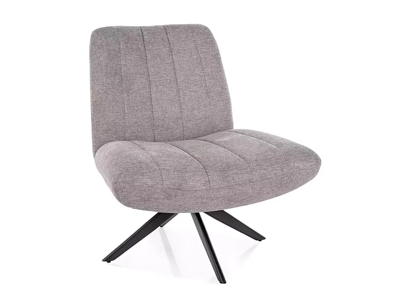 Fauteuil pivotant 360° en tissu gris avec pieds en métal noir LOUNA