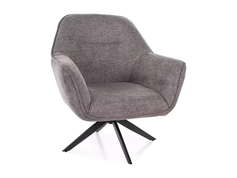 Fauteuil tissu gris pivotant 360° esprit lounge pied étoile métal noir MASA