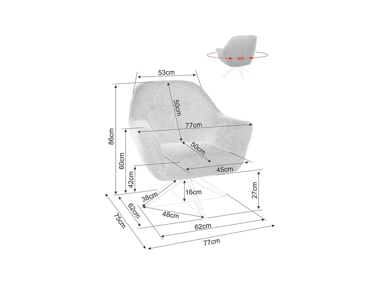 Fauteuil tissu gris pivotant 360° esprit lounge pied étoile métal noir MASA