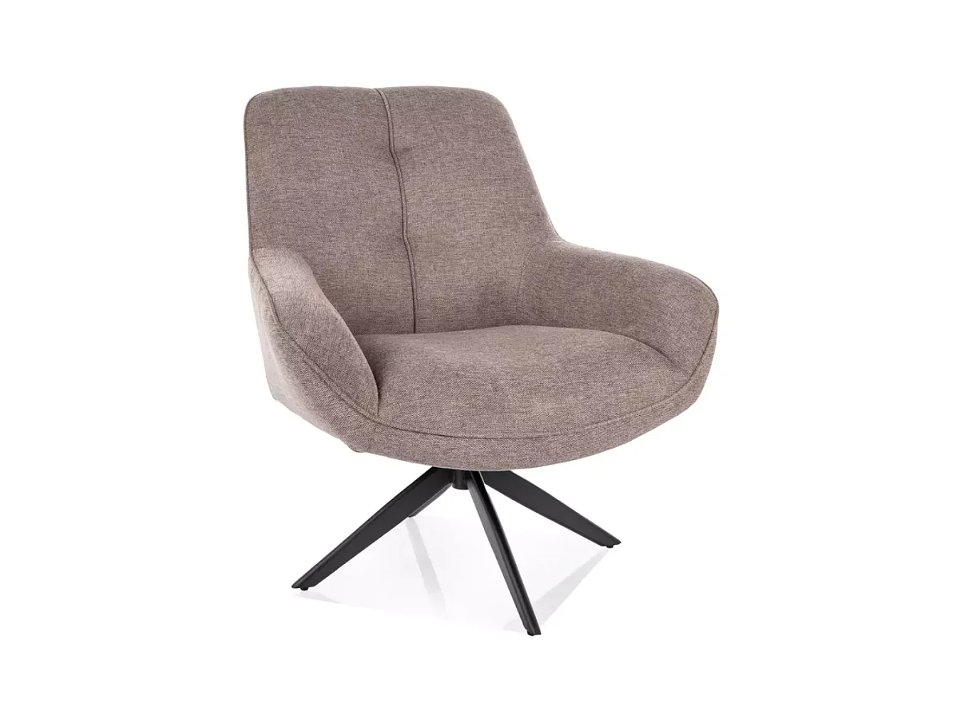 Fauteuil tissu beige pivotant 360° confort enveloppant pied métal noir LAYN