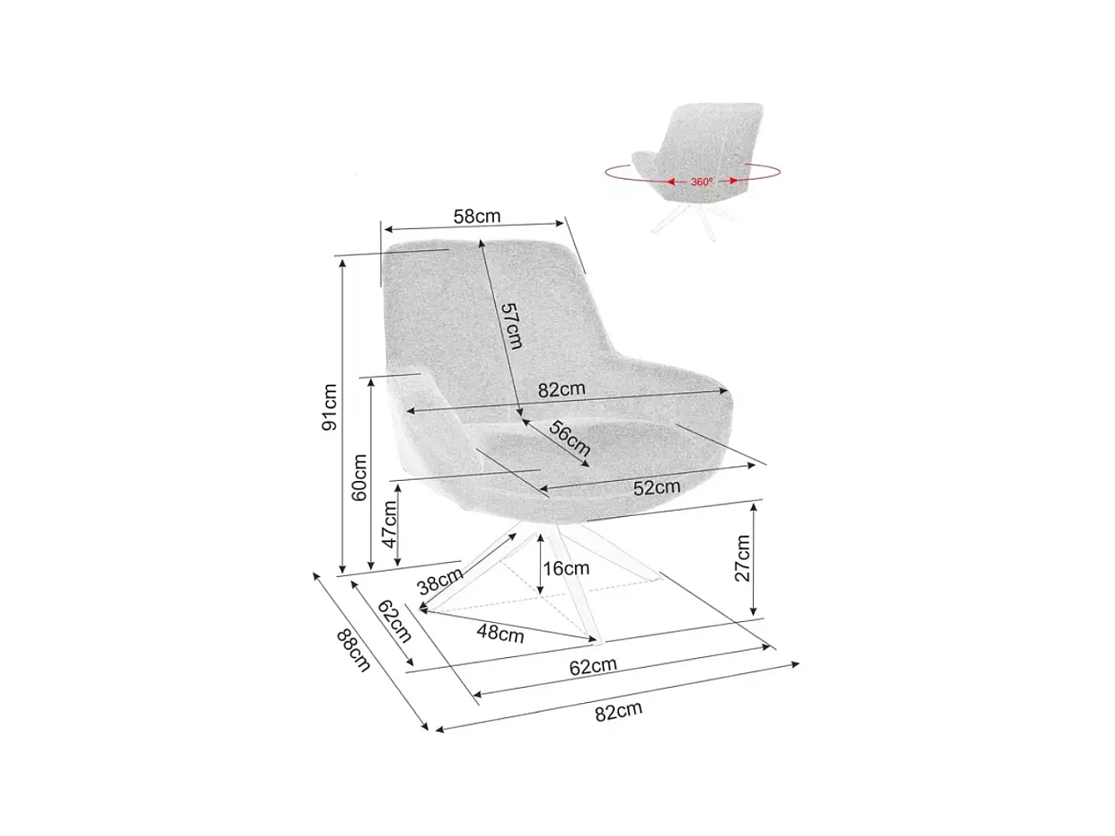 Fauteuil tissu beige pivotant 360° confort enveloppant pied métal noir LAYN