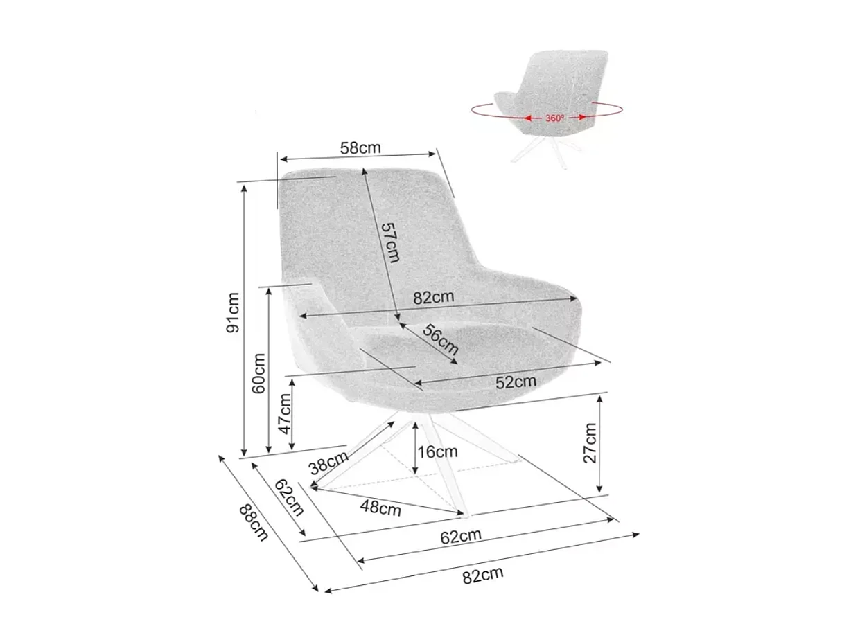 Fauteuil tissu beige pivotant 360° confort enveloppant pied métal noir LAYN
