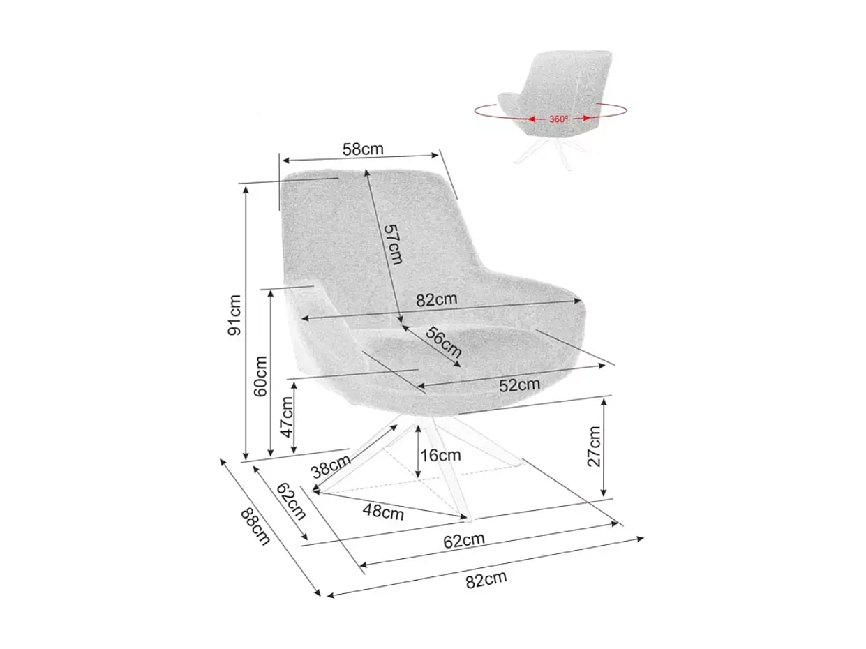 Fauteuil tissu beige pivotant 360° confort enveloppant pied métal noir LAYN
