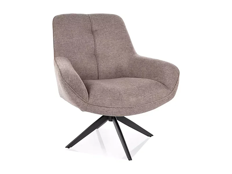 Fauteuil tissu beige pivotant 360° confort enveloppant pied métal noir LAYN
