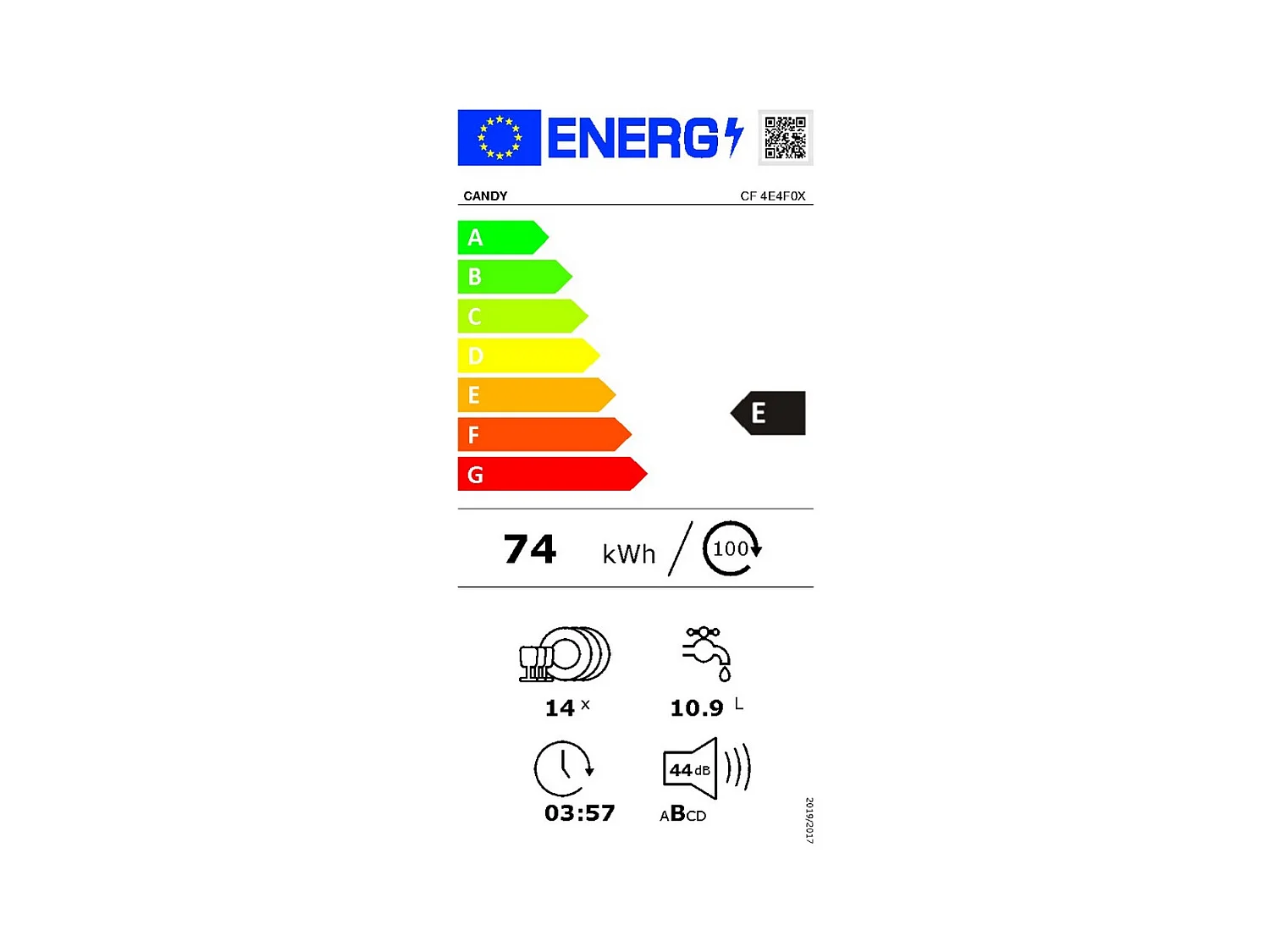Candy Lave-vaisselle 60cm 14 couverts 44db inox - CF4E4F0X