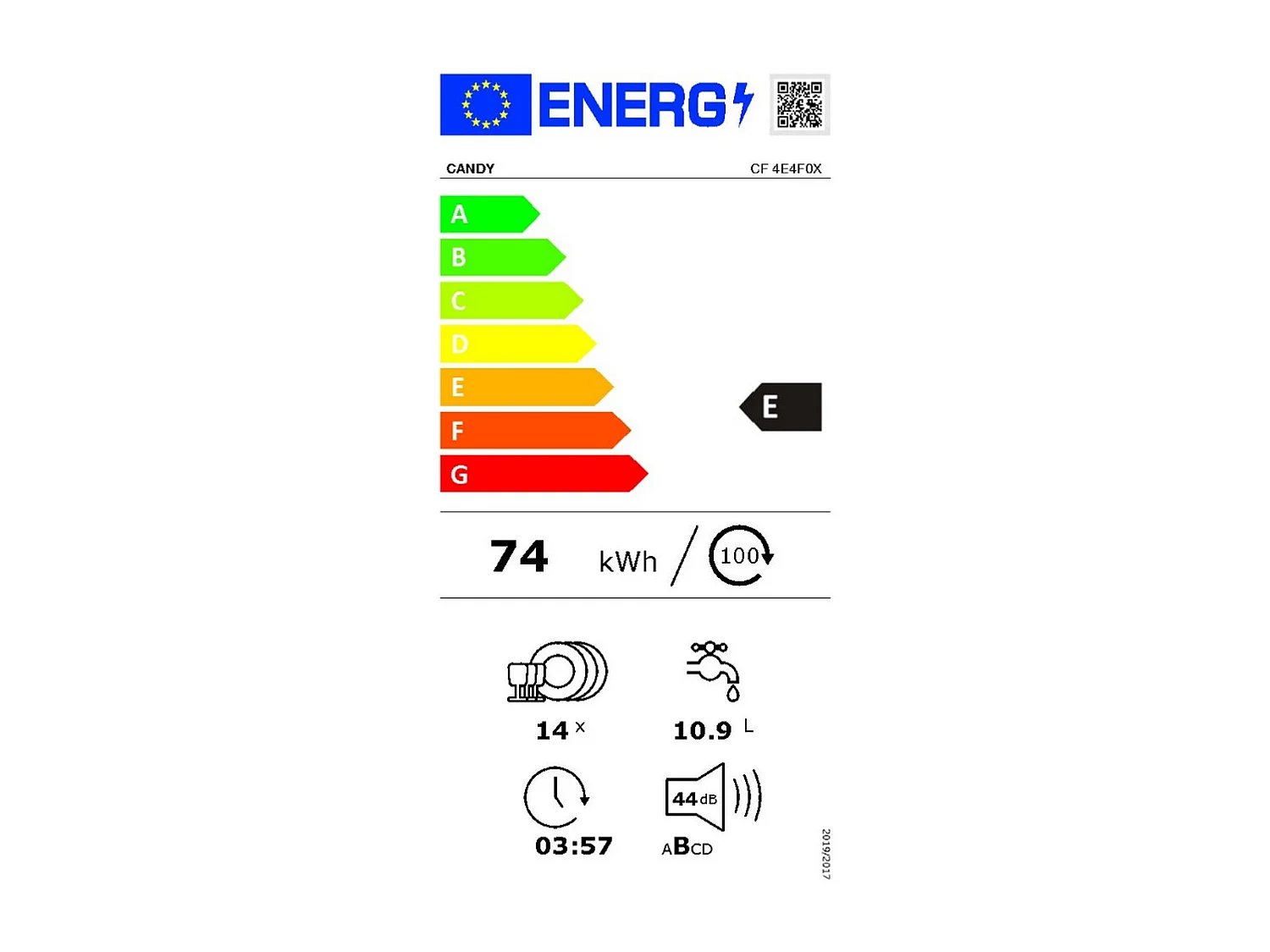 Lavavajillas Candy CF4E4F0X 14 servicios 8 programas E inox 60 cm