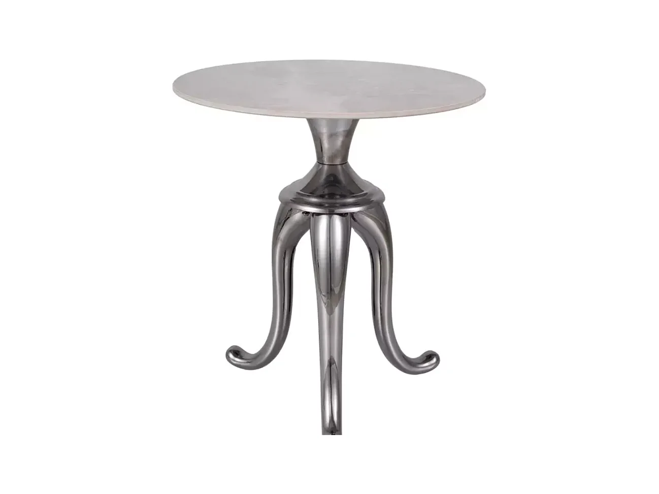 Table d'appoint en acier inoxydable blanc brillant effet marbre avec pieds argent NACRE