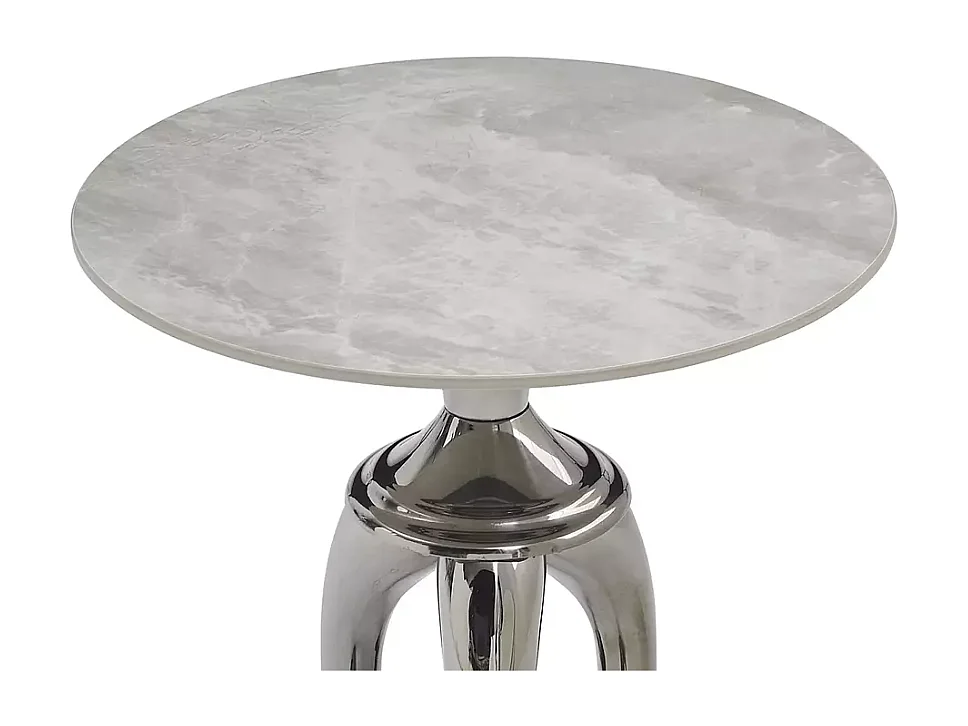 Table d'appoint en acier inoxydable blanc brillant effet marbre avec pieds argent NACRE