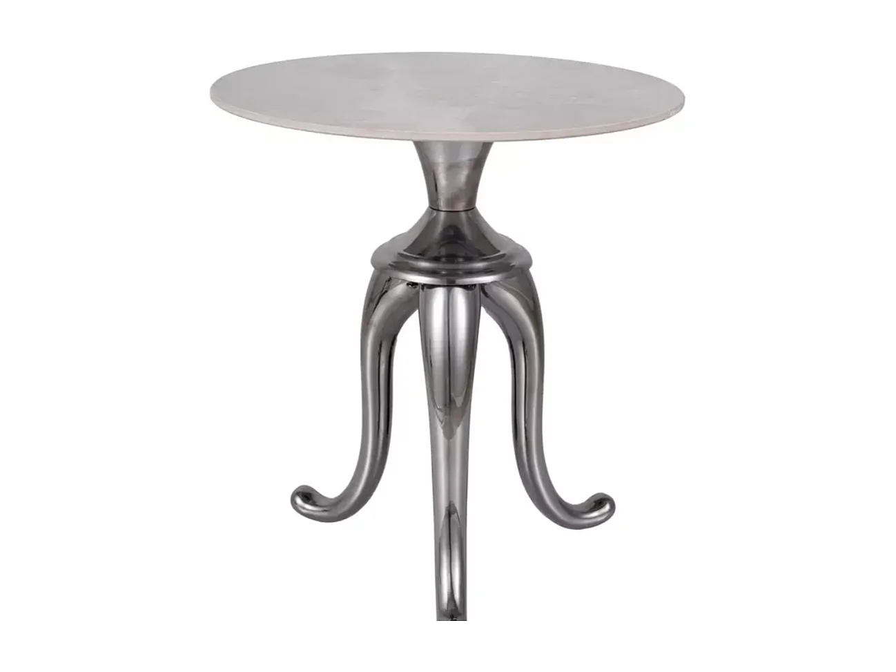 Table d'appoint en acier inoxydable blanc brillant effet marbre avec pieds argent NACRE