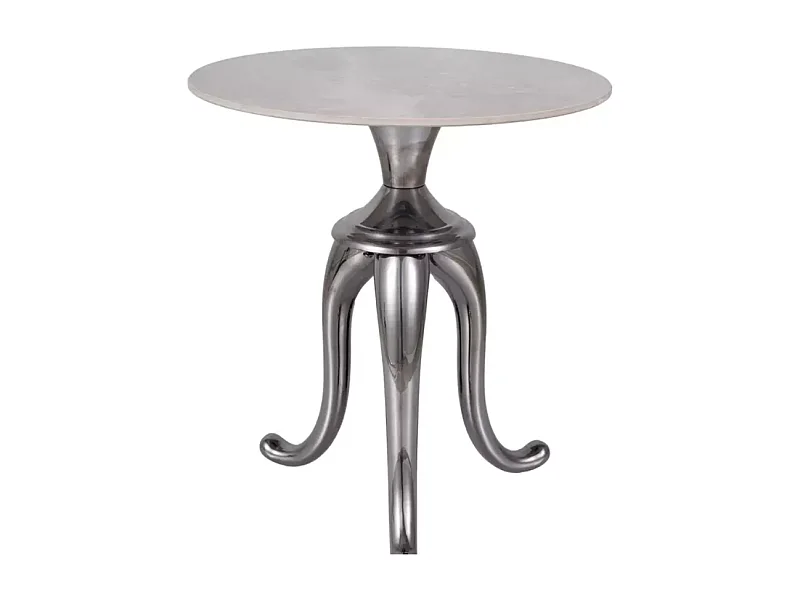 Table d'appoint en acier inoxydable blanc brillant effet marbre avec pieds argent NACRE