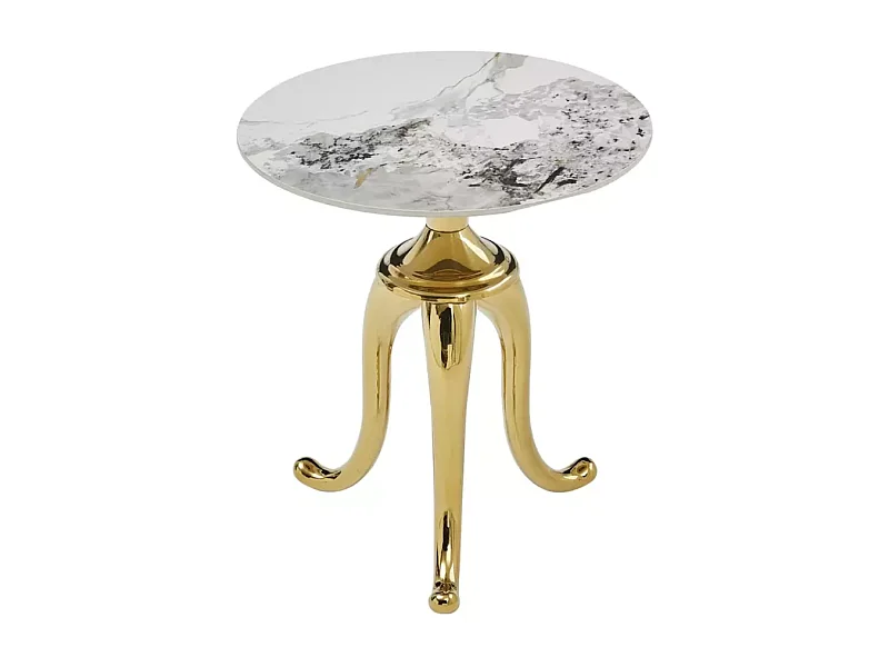 Table d'appoint en acier inoxydable blanc brillant effet marbre avec pieds or NACRE