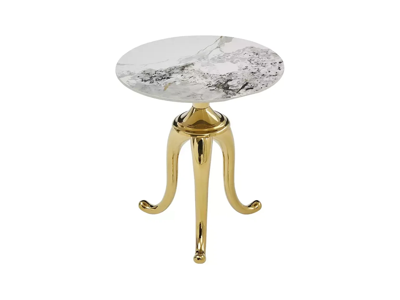 Table d'appoint en acier inoxydable blanc brillant effet marbre avec pieds or NACRE