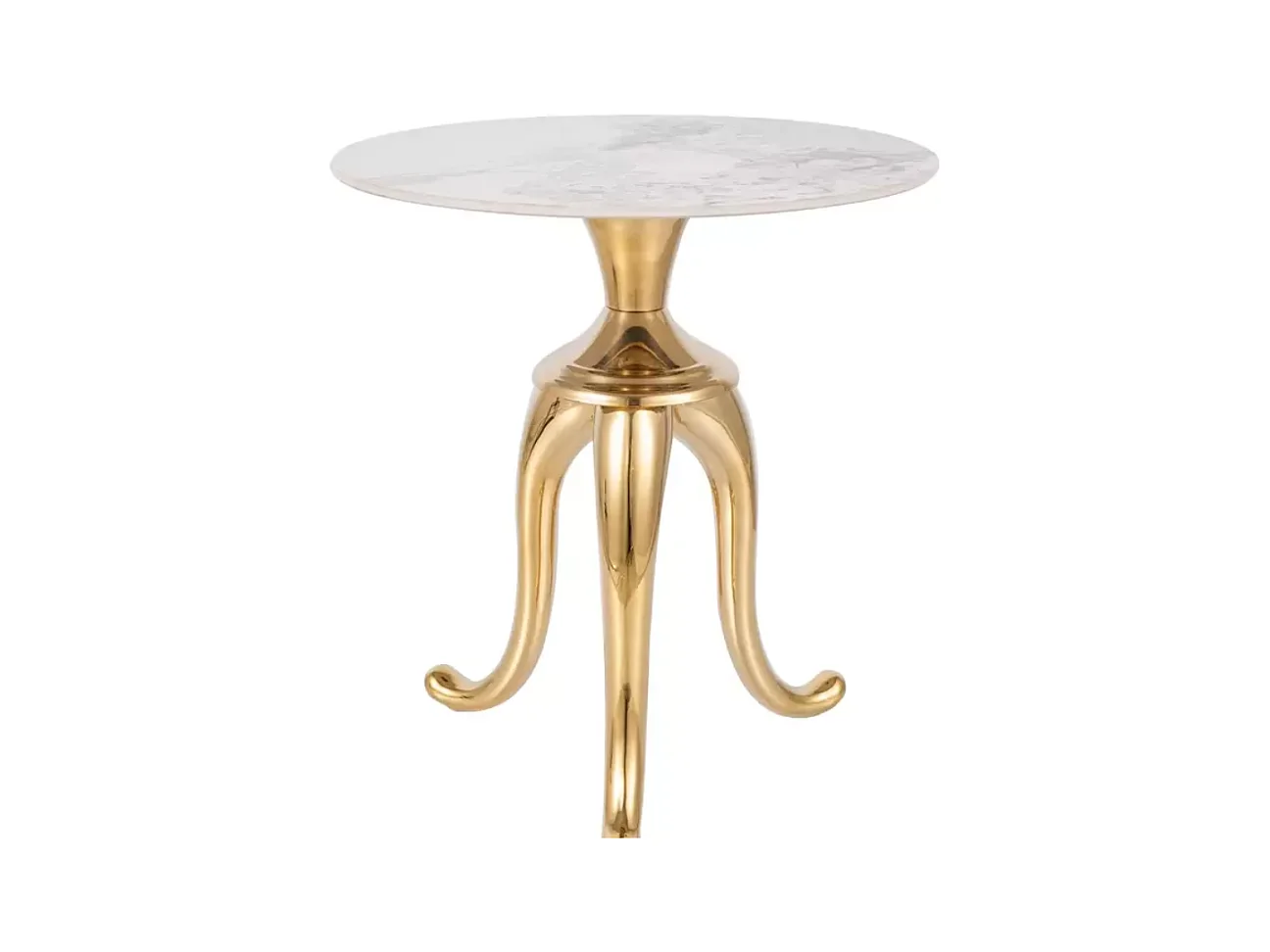 Table d'appoint en acier inoxydable blanc brillant effet marbre avec pieds or NACRE