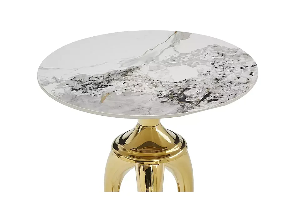 Table d'appoint en acier inoxydable blanc brillant effet marbre avec pieds or NACRE