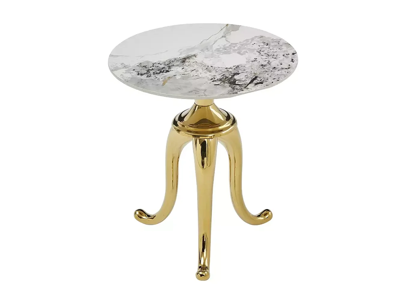 Table d'appoint en acier inoxydable blanc brillant effet marbre avec pieds or NACRE