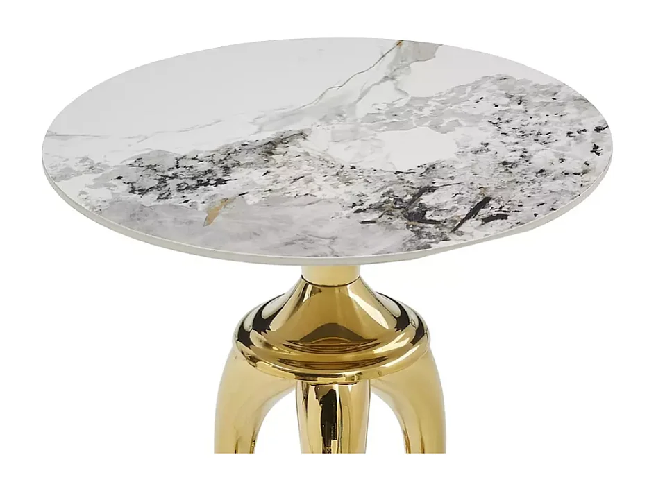 Table d'appoint en acier inoxydable blanc brillant effet marbre avec pieds or NACRE