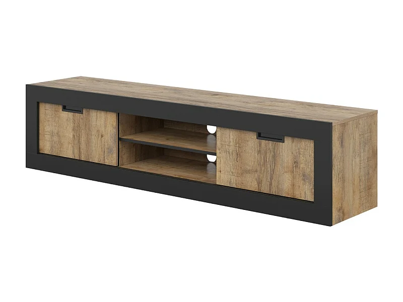 Móvel para TV MEUNIER – 2 portas & 5 nichos – Carvalho Samdal & Preto Fosco – 180×42×40 cm