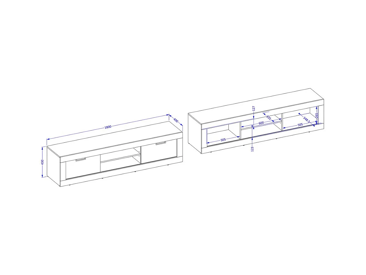 Mueble de TV MEUNIER – 2 puertas & 5 nichos – Roble Samdal & negro Mate – 180×42×40 cm